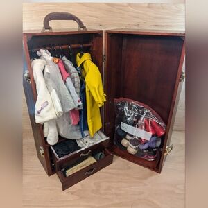 Vintage American Girl Doll Rare Wooden Trunk With Clothing, Shoes & Accessories